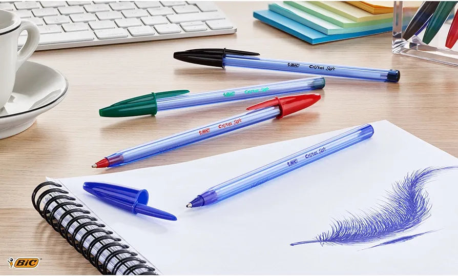 BIC Cristal Soft Stylos-Bille Pointe Moyenne (1,2 mm) - Encres Couleurs Classiques Assorties, Pochette de 10