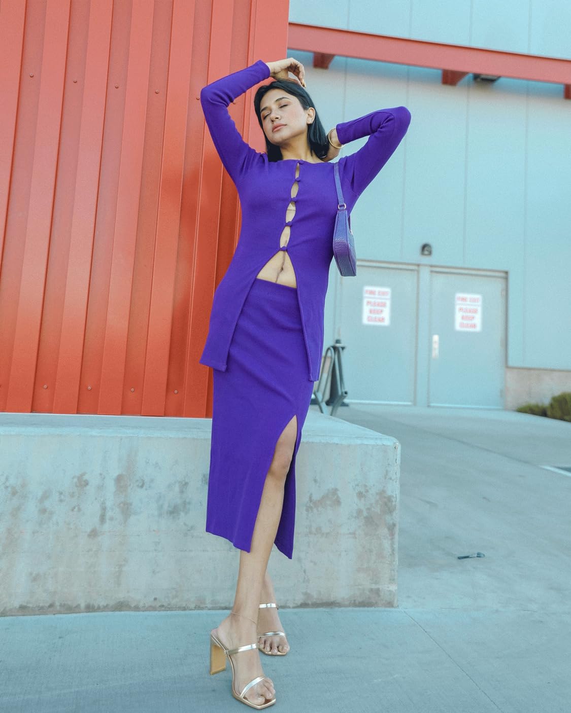 The Drop Heliotrope Women's Front Side Slit Midi Skirt by @navik4ur