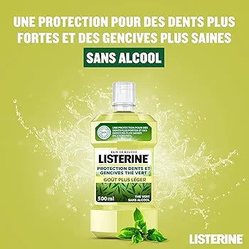 ListerineListerine | Bain de Bouche Fraîcheur Thé Vert Goût Plus Léger (bouteille de 500 ml) – Soin bucco-dentaire quotidien sans alcool – Bain de bouche pour une haleine fraîche durable