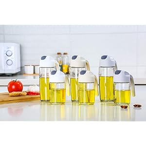 Baomasir Oil Dispenser, Automatic-Flip Olive Oil Glass Bottle, Leak-Proof Spice Container with Automatic Lid