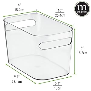 mDesign Plastic Storage Box (Pack of 4) - Storage Bin Ideal for Makeup, Perfume, Lotions etc - Storage Basket with Handles for Towel Storage - Clear