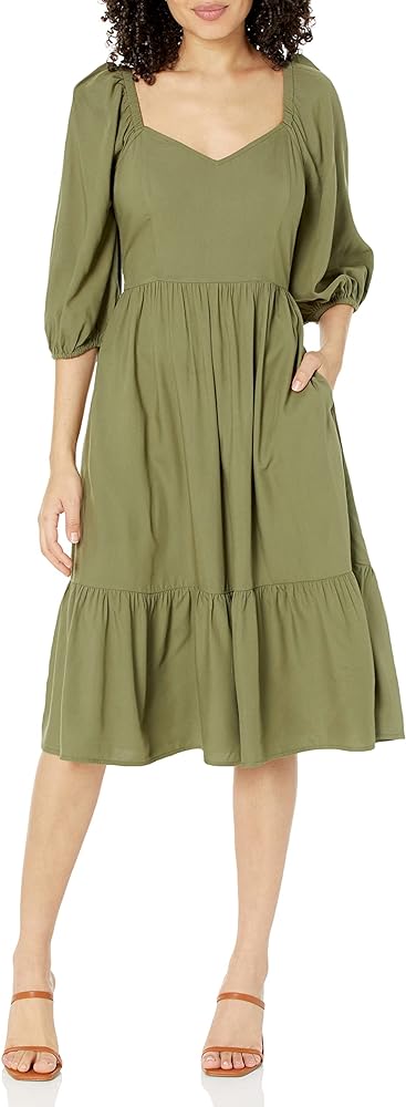 he Drop Lexi Women's Puff Sleeve Sweetheart Neckline Smocked Back Dress