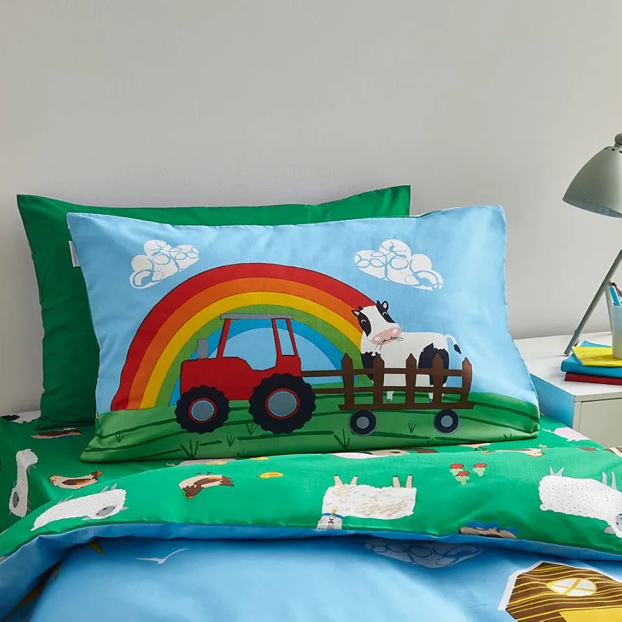 Catherine Lansfield Farm Animals Blue Single Duvet Cover & Pillowcase Bedding Set