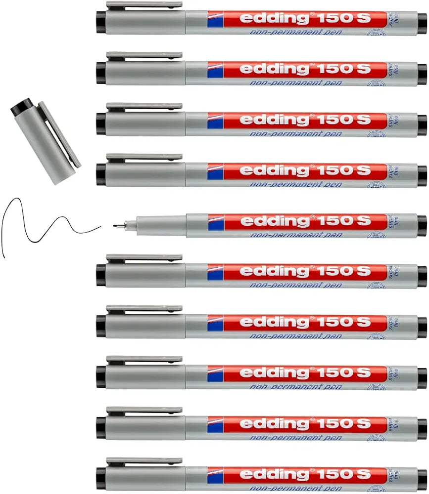 edding 150 S stylo non-permanent - noir - 10 stylos-plume ronde,3 mm -stylo pour écrire sur le verre, le plastique,les feuilles et les surfaces lisses-séchage rapide, peut être corrigé avec de l'eau