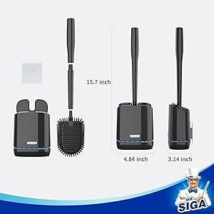 MR.SIGA Toilet Bowl Brush and Holder, Durable and Flexible Bristles, Wall Mounted Toilet Brush for Bathroom Cleaning, Black, 1 Pack