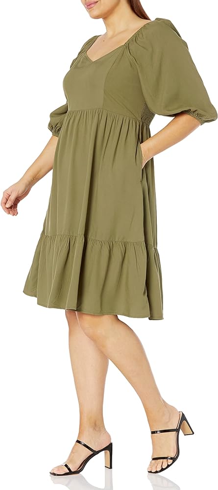 he Drop Lexi Women's Puff Sleeve Sweetheart Neckline Smocked Back Dress