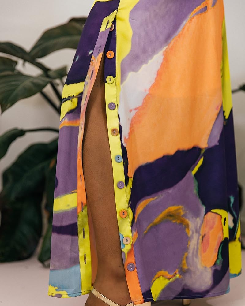 The Drop Women's Abstract Print Button Maxi Dress by @takkunda