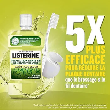 ListerineListerine | Bain de Bouche Fraîcheur Thé Vert Goût Plus Léger (bouteille de 500 ml) – Soin bucco-dentaire quotidien sans alcool – Bain de bouche pour une haleine fraîche durable
