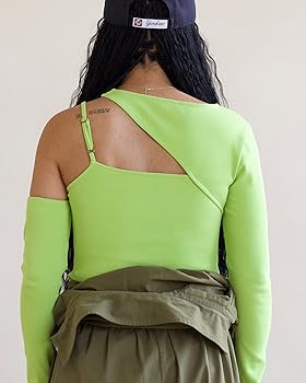 The Women's Drop Bodysuit, Long Sleeve, Open Front, Bright Green, by @thenotoriouskia