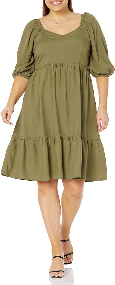 he Drop Lexi Women's Puff Sleeve Sweetheart Neckline Smocked Back Dress