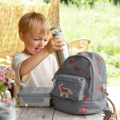LÄSSIG Children's Stainless Steel Drinking Bottle with Sports Cup 500 ml Leak-Proof/Stainless Steel Safari Giraffe