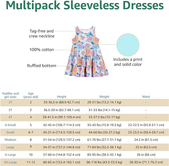 Amazon Essentials Sleeveless Knit Flounced Dresses (formerly Spotted Zebra) Girls and Girls, 2-Pack