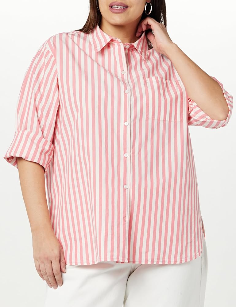 We have multiple variations of this item. Click for details The Drop Women's Kendra Loose Long Shirt Sunkissed Coral Stripe L