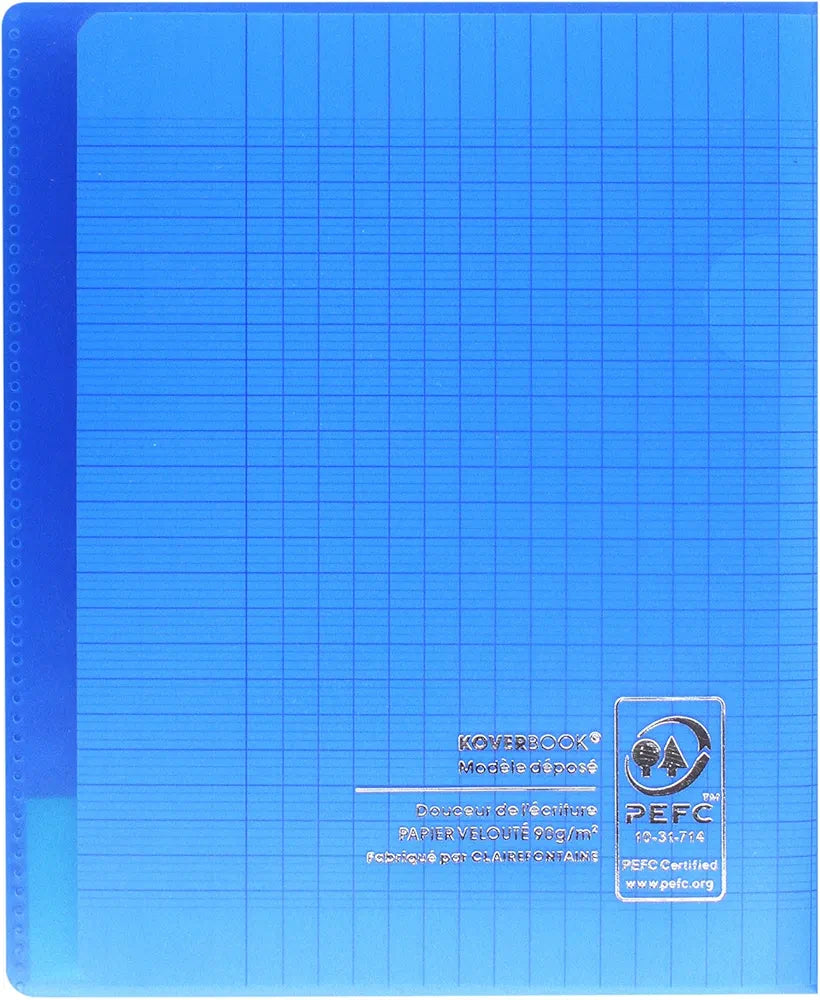 Clairefontaine 951402C Un Cahier Agrafé Koverbook Bleu - 17x22 cm - 96 Pages Grands Carreaux - Papier Blanc 90 g - Couverture Polypro