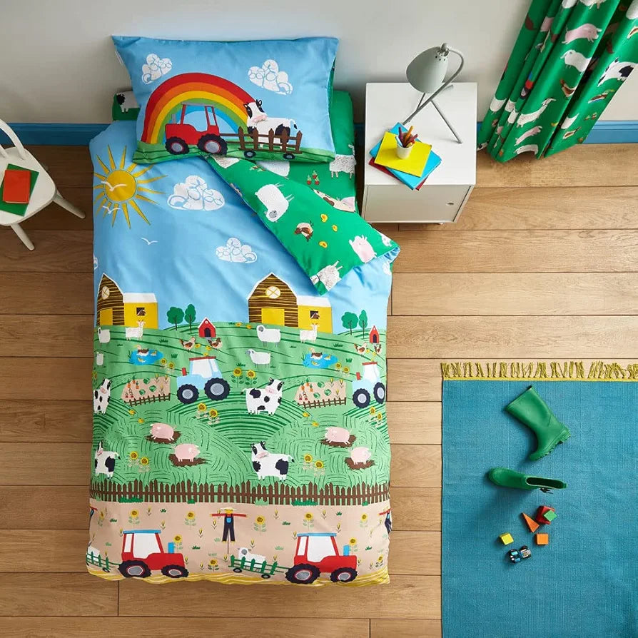 Catherine Lansfield Farm Animals Blue Single Duvet Cover & Pillowcase Bedding Set