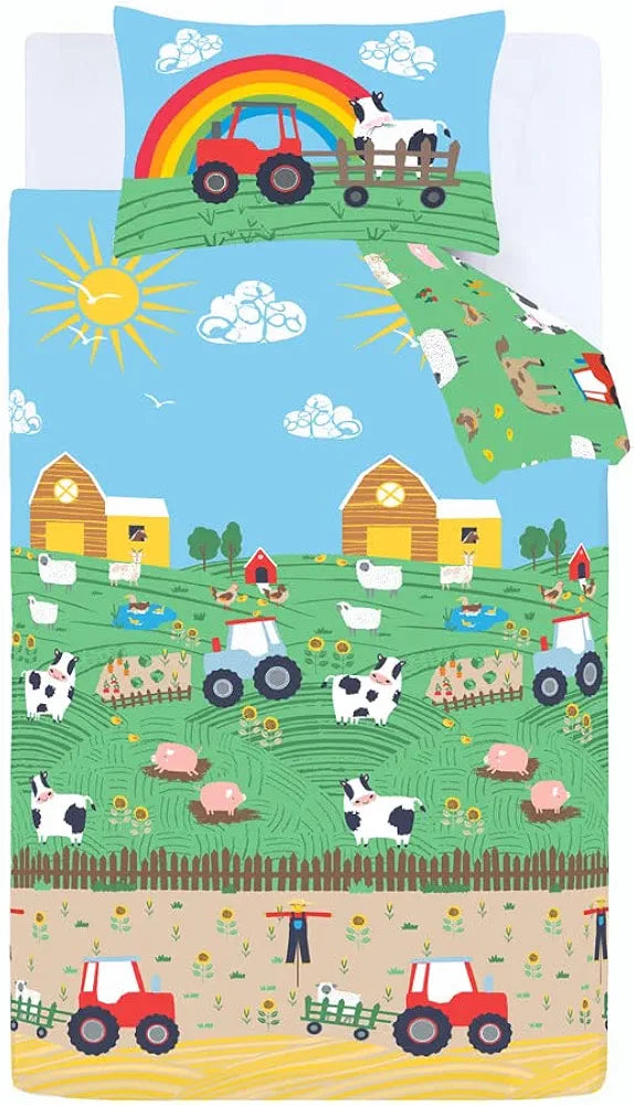 Catherine Lansfield Farm Animals Blue Single Duvet Cover & Pillowcase Bedding Set