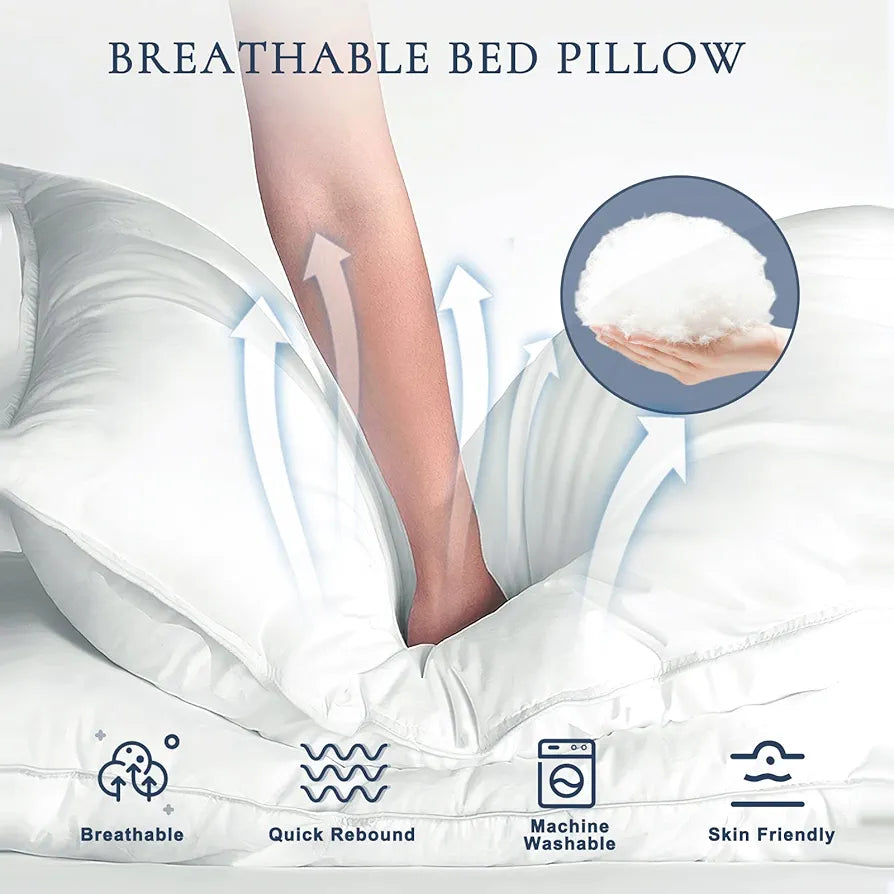 Pillow, Set of 2 Washable Home Pillows with Extra Soft Filling, Breathable Neck Pillow, Sofa Cushion, Standard Hotel Cushion, Sleeping Pillow for Stomach, Back and Side Sleepers (80 x 80 cm)
