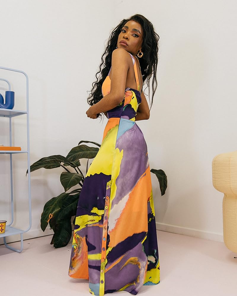 The Drop Women's Abstract Print Button Maxi Dress by @takkunda