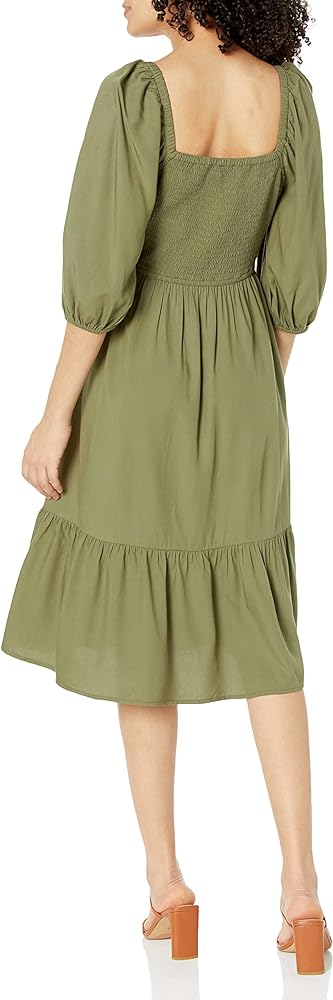 he Drop Lexi Women's Puff Sleeve Sweetheart Neckline Smocked Back Dress