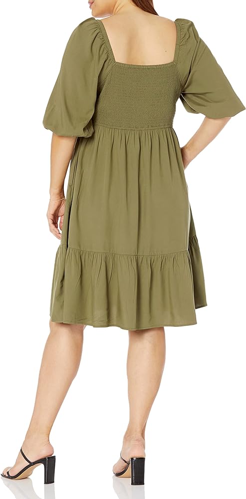 he Drop Lexi Women's Puff Sleeve Sweetheart Neckline Smocked Back Dress