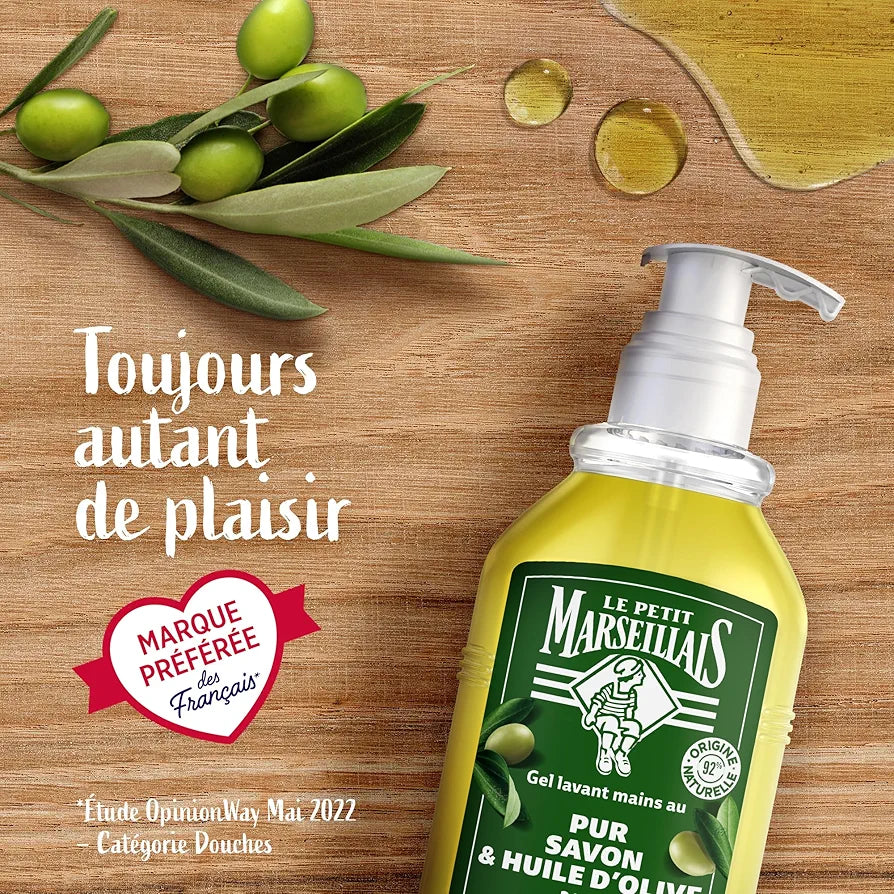 Le Petit Marseillais | Recharge Gel Lavant Mains Pur Savon & Huile d'Olive (berlingot de 250 ml) – Savon liquide avec 92 % d'ingrédients d'origine naturelle – Savons mains au pH neutre pour la peau
