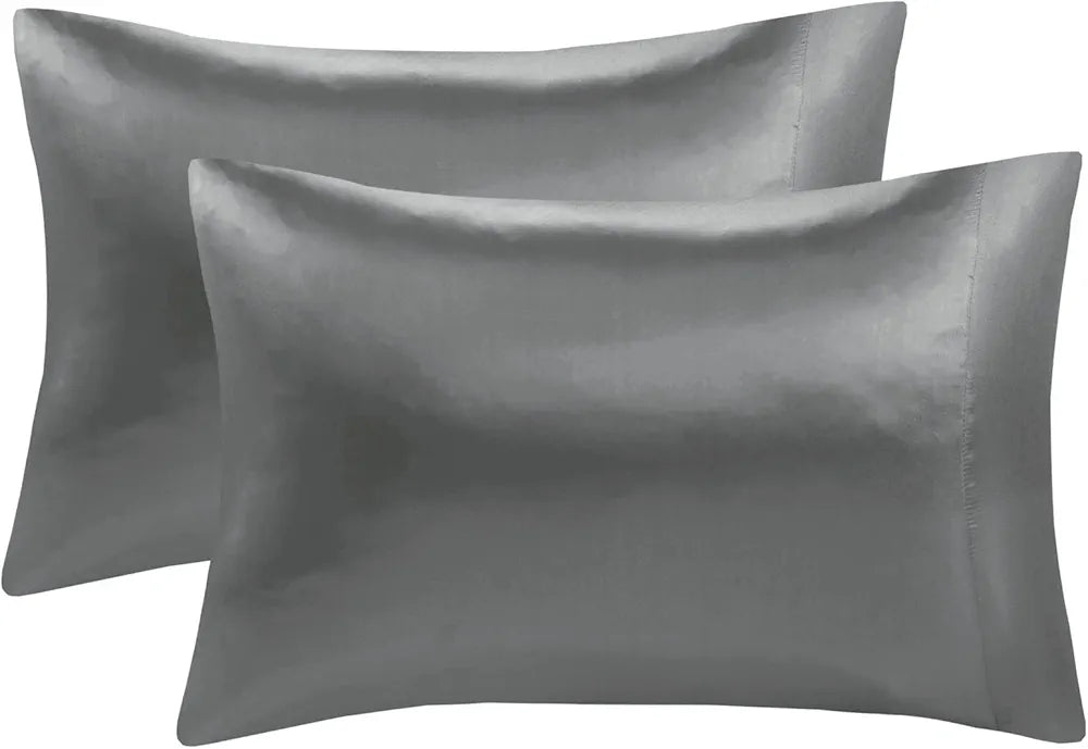Madison Park Essentials Satin Sheet Set Luxury and Silky with Natural Sheen, Premium 16" Deep Pocket, All Around Elastic - Year-Round Bedding, King, Grey, 6 Piece