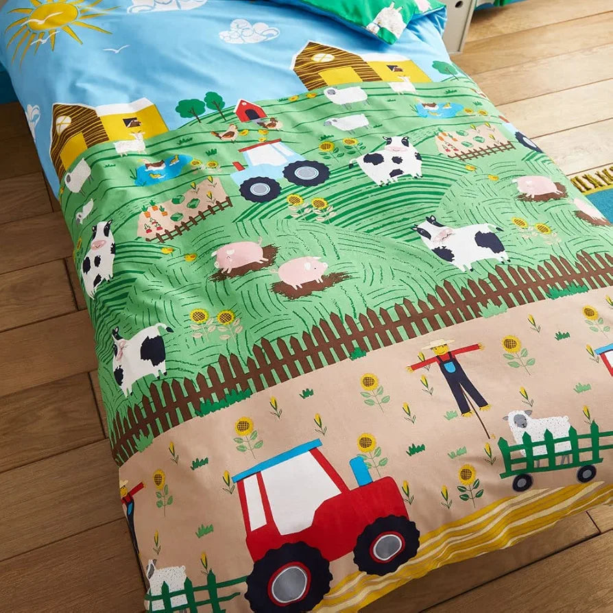 Catherine Lansfield Farm Animals Blue Single Duvet Cover & Pillowcase Bedding Set