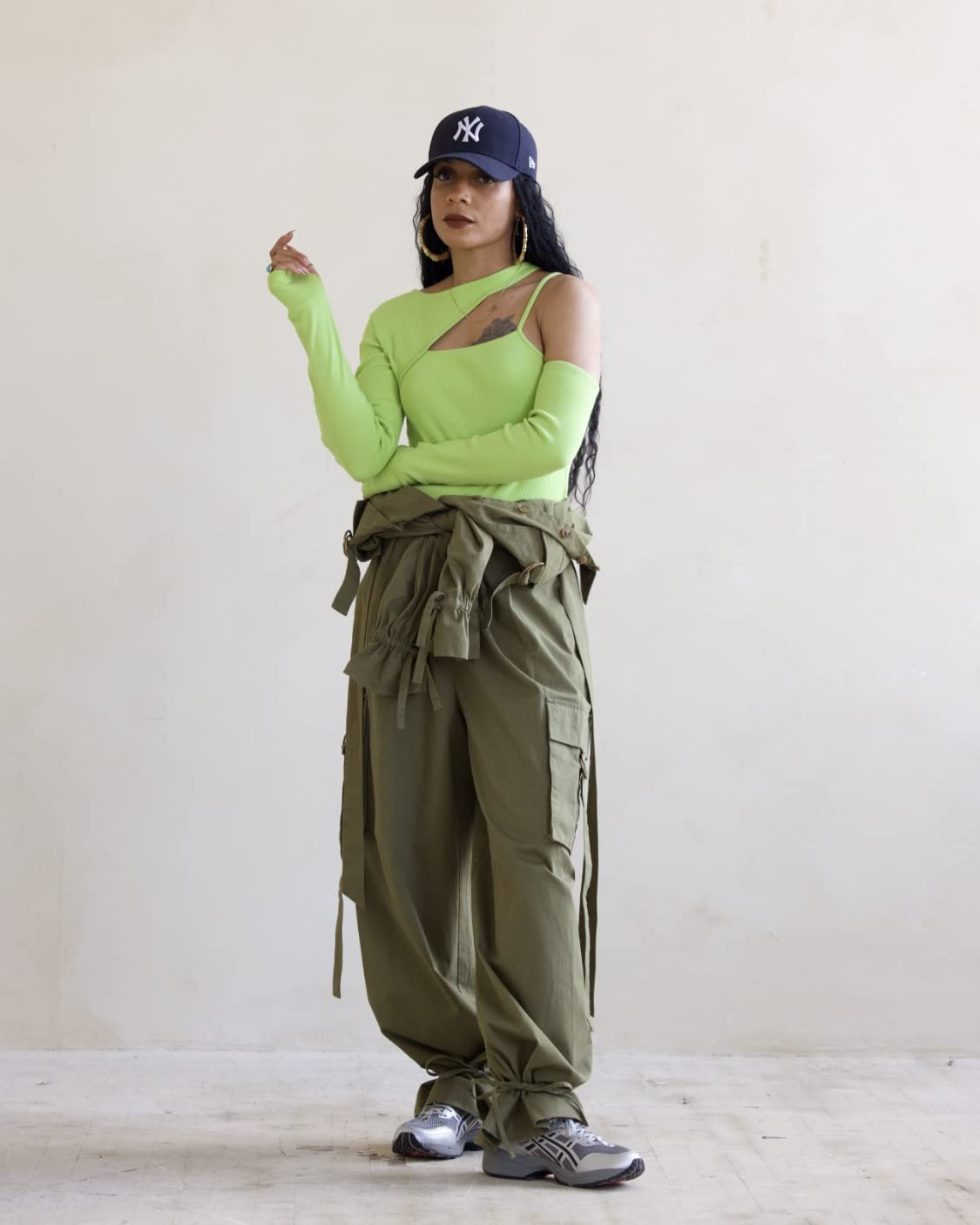 The Women's Drop Bodysuit, Long Sleeve, Open Front, Bright Green, by @thenotoriouskia