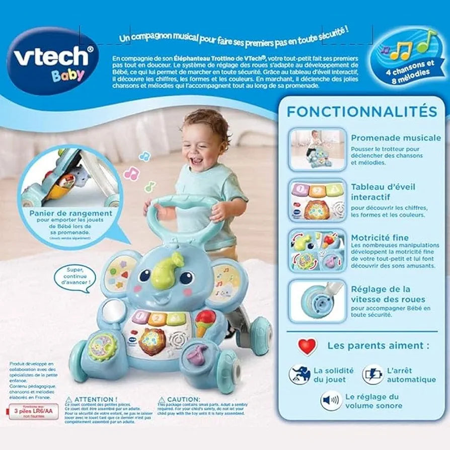 VTech - Trottino Elephant - Interactive Walking Walker / Toy 9-36 Months - French Version