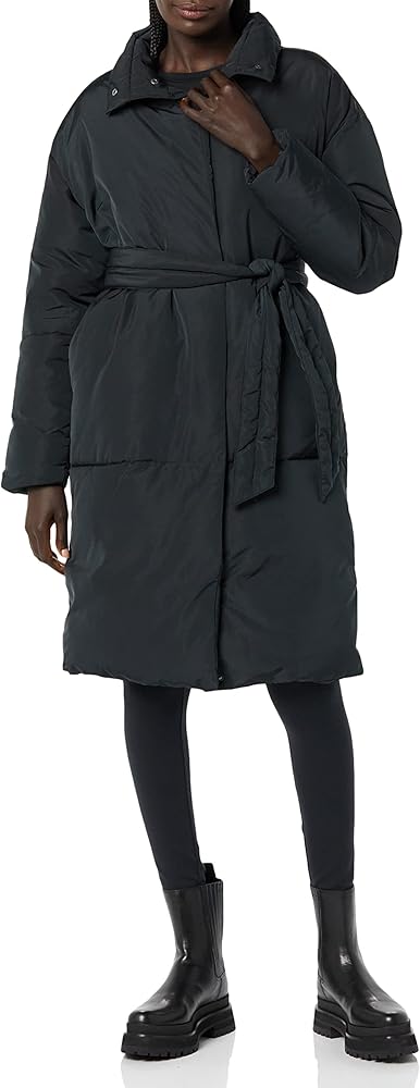 Daily Ritual Women's Padded Belted Puffer Jacket