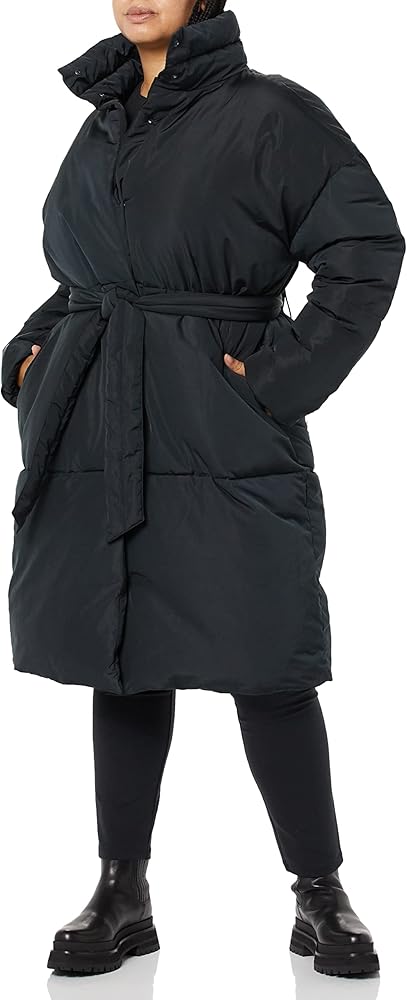 Daily Ritual Women's Padded Belted Puffer Jacket