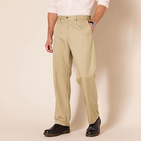 Amazon Essentials Men's Classic Fit Expandable Waist Flapless Dress Trousers