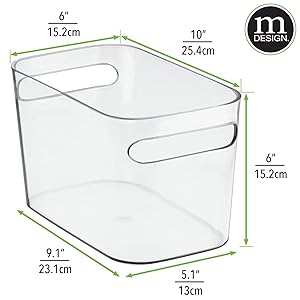 mDesign Plastic Storage Box (Pack of 4) - Storage Bin Ideal for Makeup, Perfume, Lotions etc - Storage Basket with Handles for Towel Storage - Clear