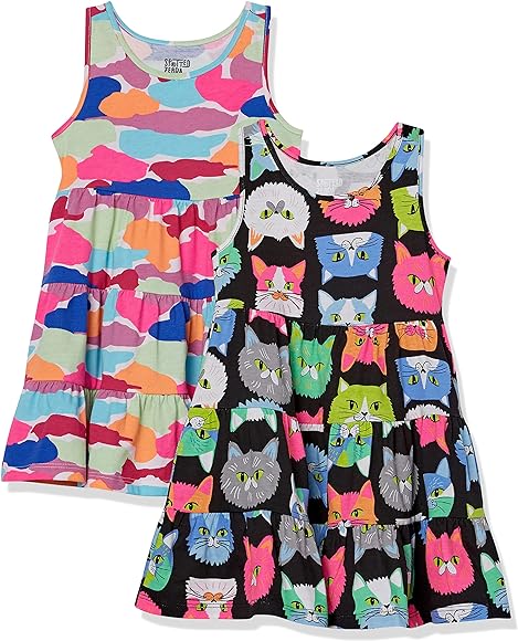 Amazon Essentials Sleeveless Knit Flounced Dresses (formerly Spotted Zebra) Girls and Girls, 2-Pack