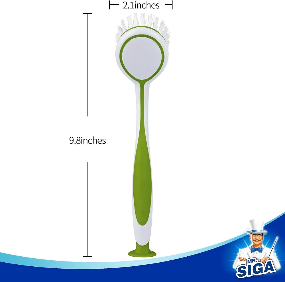 MR.SIGA Dish Brush, Round Head, Size 5.5 x 25 cm – Set of 3 Different Colours