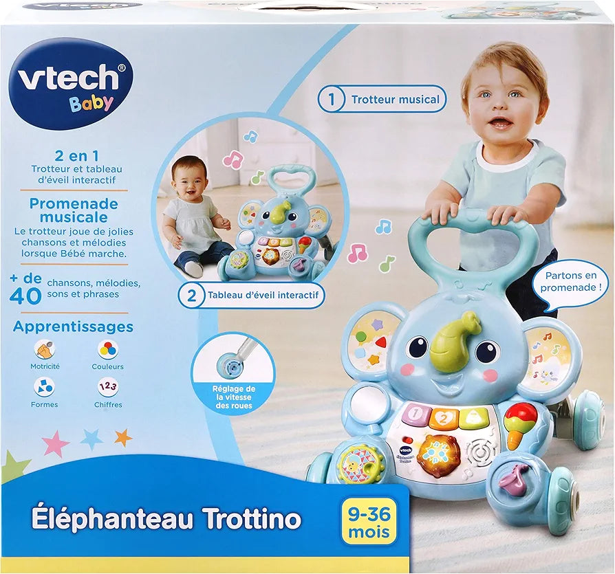 VTech - Trottino Elephant - Interactive Walking Walker / Toy 9-36 Months - French Version