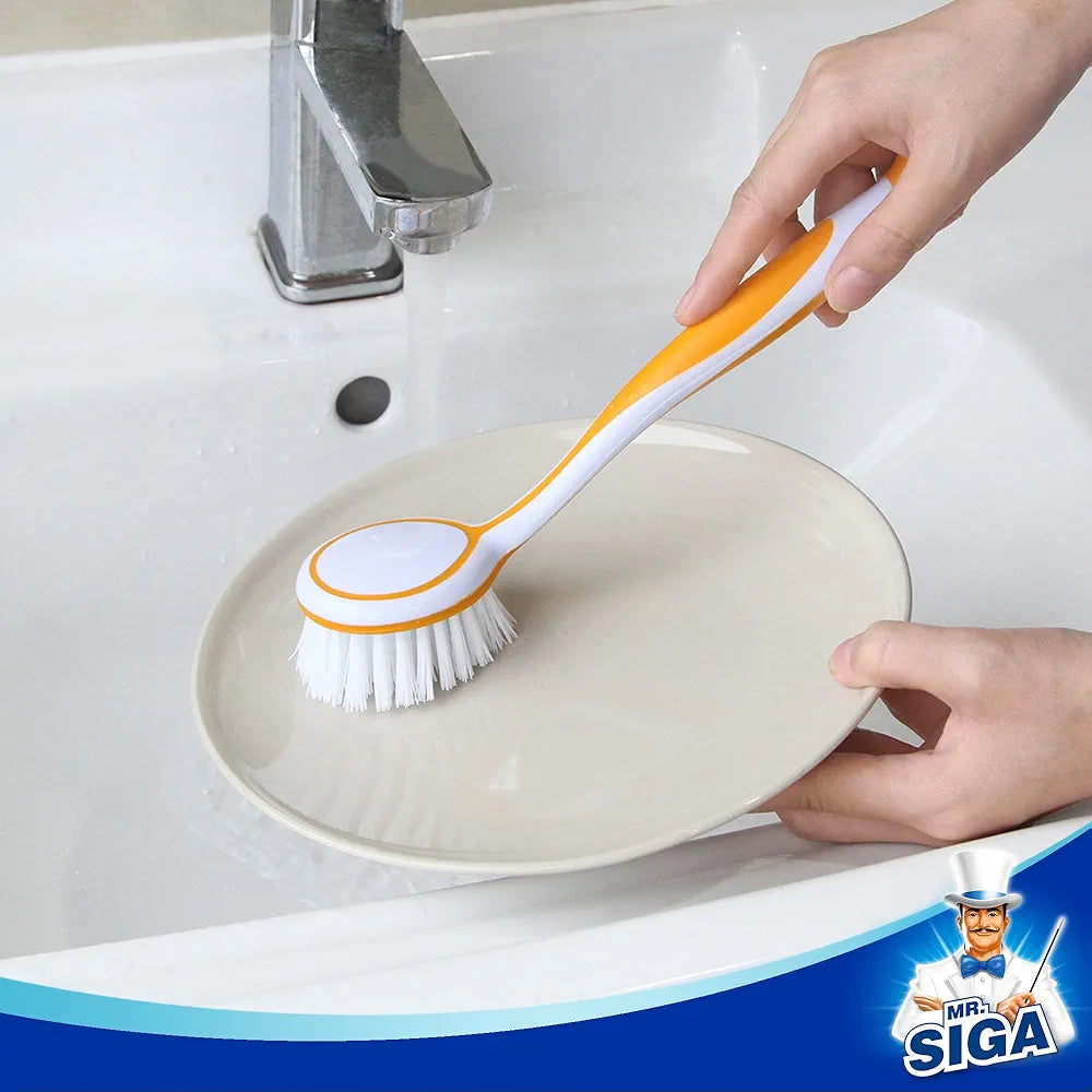 MR.SIGA Dish Brush, Round Head, Size 5.5 x 25 cm – Set of 3 Different Colours