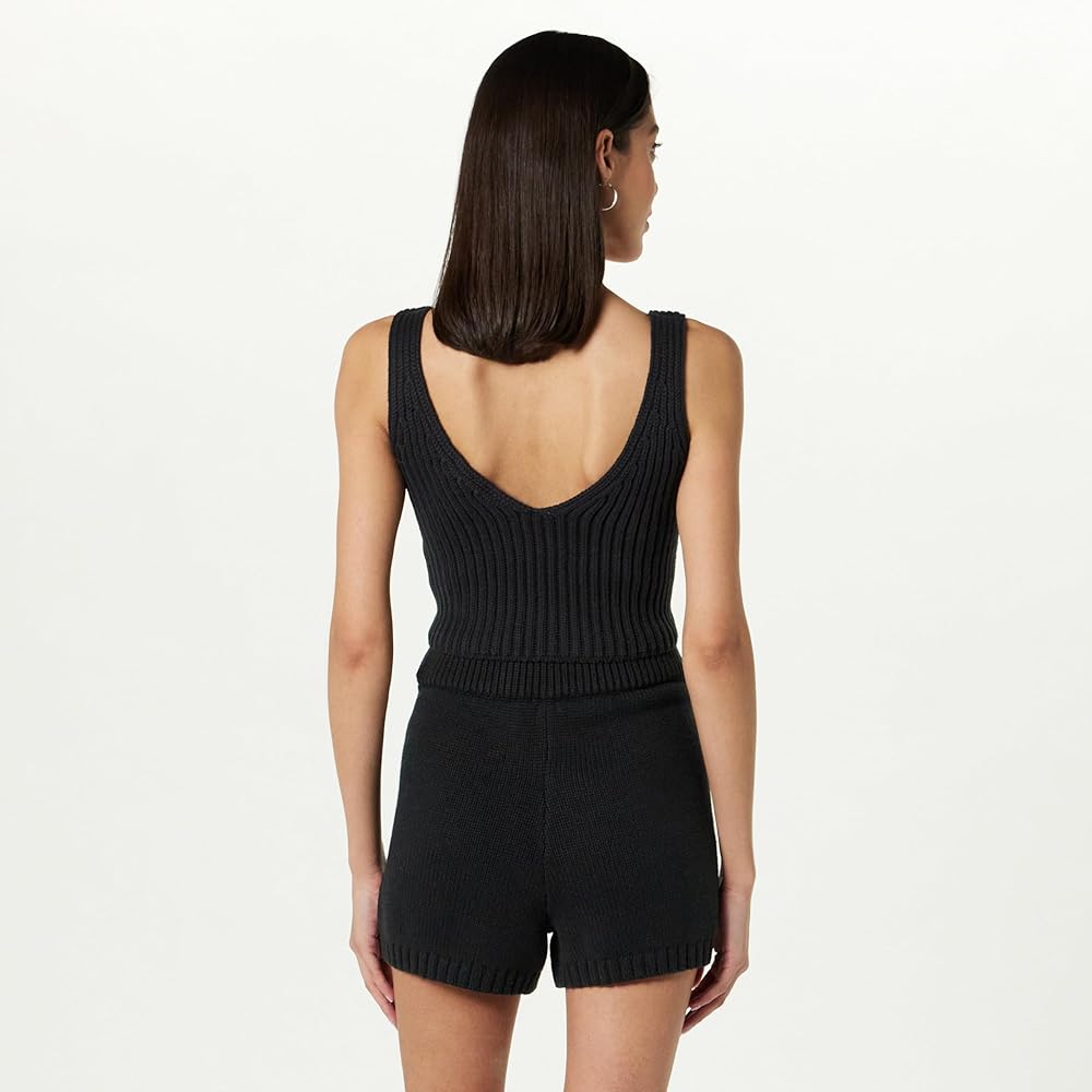 The Drop Sylvie Women's V-Neck Front and Back Textured Rib-Knit Cropped Vest