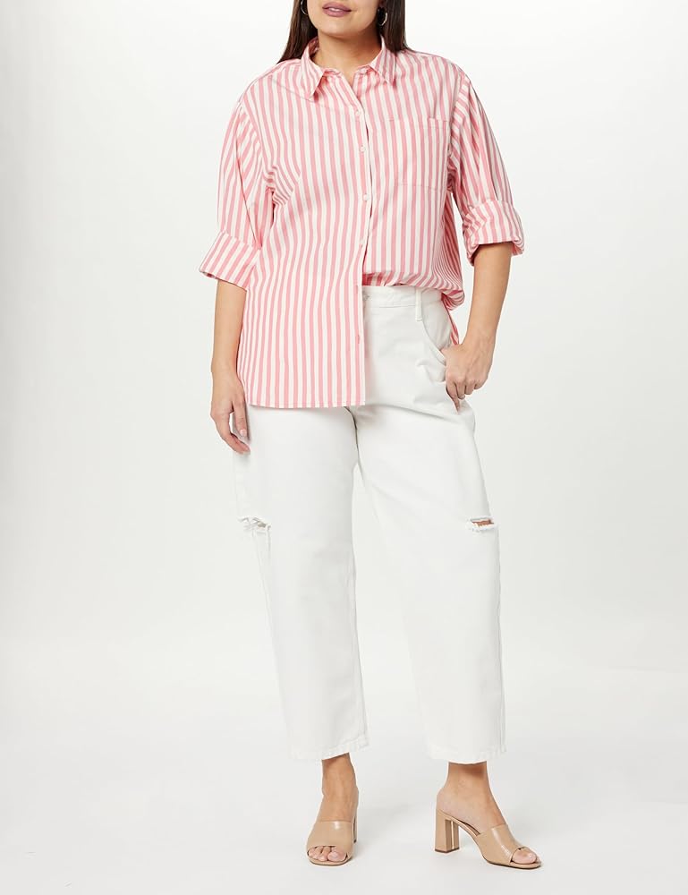 We have multiple variations of this item. Click for details  The Drop Women's Kendra Loose Long Shirt Sunkissed Coral Stripe L