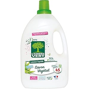 L'ARBRE VERT - Liquid detergent with vegetable soap - Hypoallergenic - Allergen free - 45 washes - European Ecolabel certified - Approved by ARCAA-2 l allergists (pack of 1)