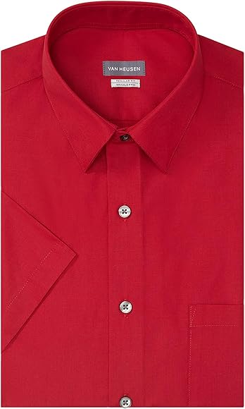 Van Heusen Men's Elegant Solid Color Poplin Short Sleeve Shirt