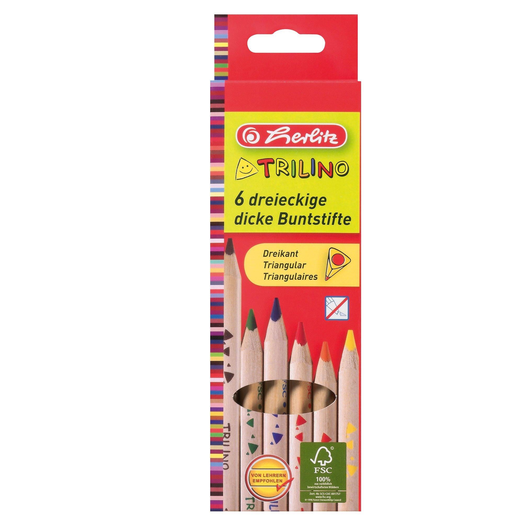 Herlitz 10412062 Pack de 6 crayons de couleur triangulaires Trilino en bois FSC (Import Allemagne)