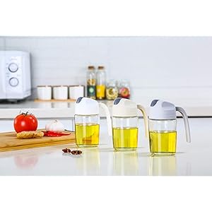 Baomasir Oil Dispenser, Automatic-Flip Olive Oil Glass Bottle, Leak-Proof Spice Container with Automatic Lid