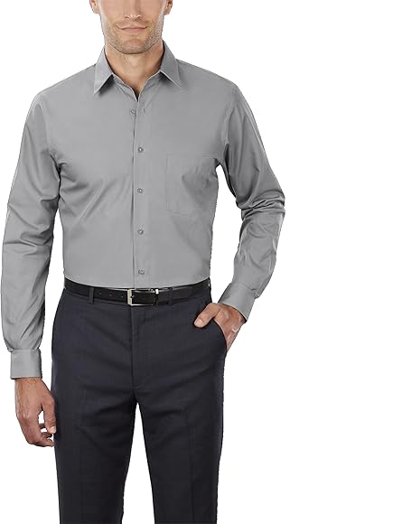 Van Heusen Men's Size Big Dress Shirt Tall Fit Poplin, Grey Stone, 22" Neck 35"-36" Sleeve