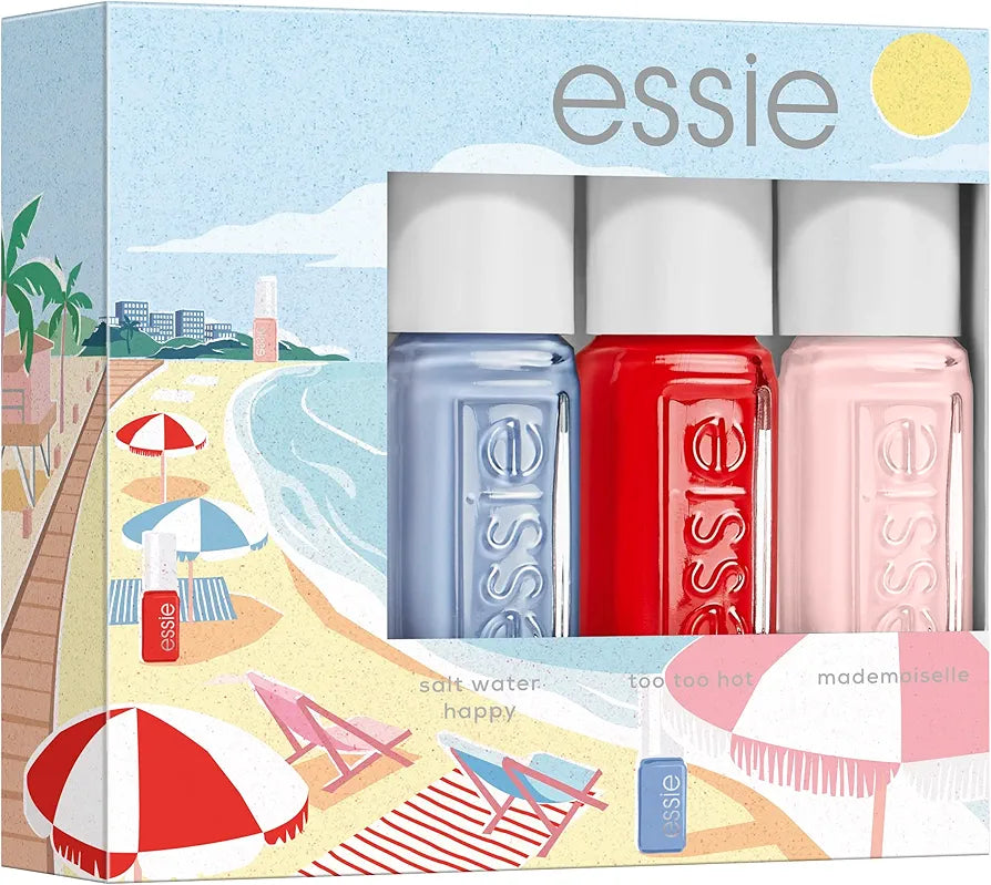 Essie Nail Polish Set for Colour-Intense Fingernails No. 13 Mademoiselle No. 63 Too Too Hot No. 374 Saltwater Happy - 15 ml