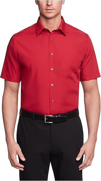 Van Heusen Men's Elegant Solid Color Poplin Short Sleeve Shirt