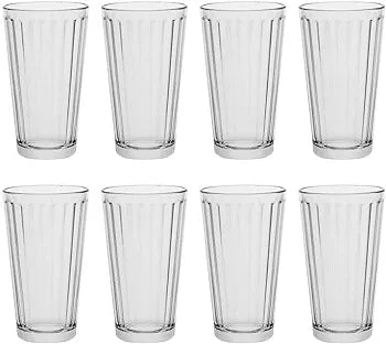 Amazon Commercial Fluted Highball Drinking Glasses, Barware Glass Tumbler, 384 ml, Set of 8