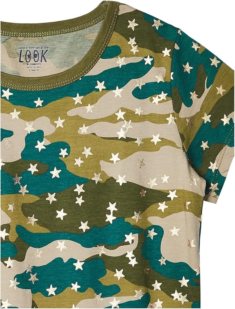 LOOK by crewcuts Girls' 2-Pack Graphic/Solid Short Sleeve T-Shirt Camo/Ivory, Small