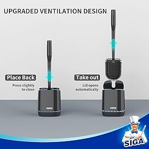 MR.SIGA Toilet Bowl Brush and Holder, Durable and Flexible Bristles, Wall Mounted Toilet Brush for Bathroom Cleaning, Black, 1 Pack