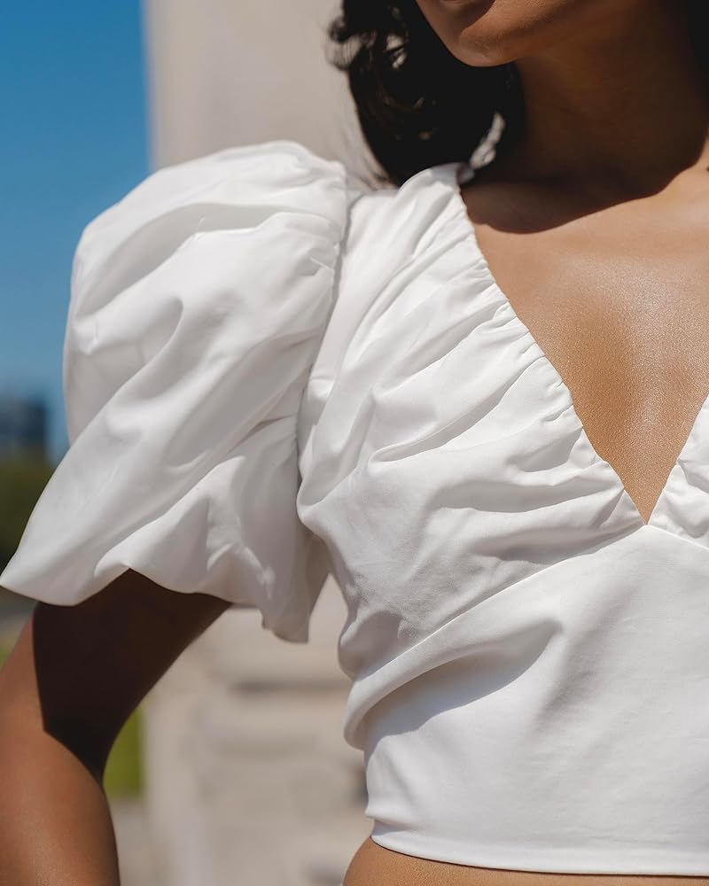 The Drop Women's Whisper White Puff Sleeve Cropped Top by @nisshee_stylealbum